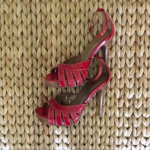 Colin Stuart red patent leather platform heels